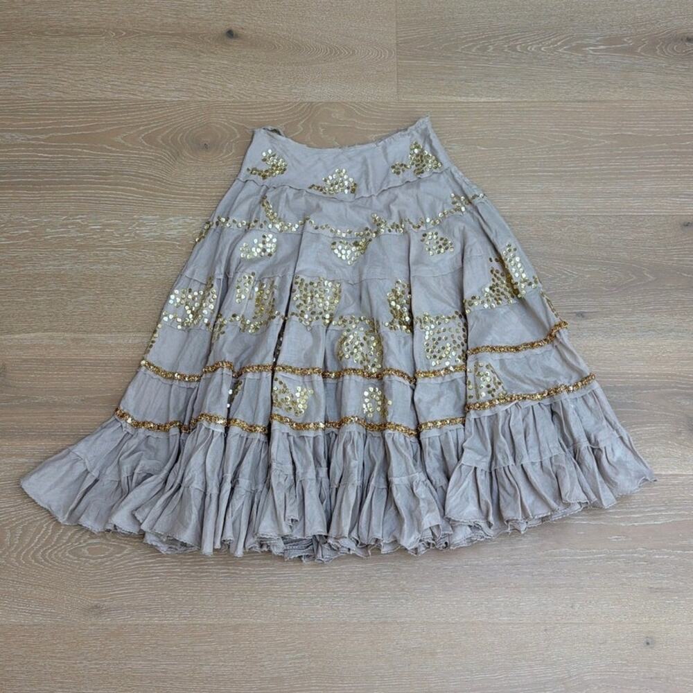 Guess Jeans Tiered Sequin Maxi Skirt Size S Taupe Gold
